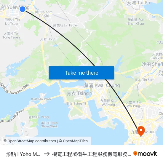 形點 I Yoho Mall I to 機電工程署衛生工程服務機電服務大樓 map