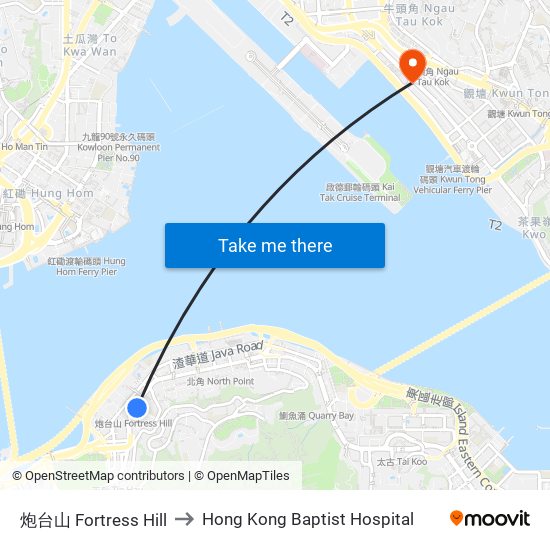 炮台山 Fortress Hill to Hong Kong Baptist Hospital map