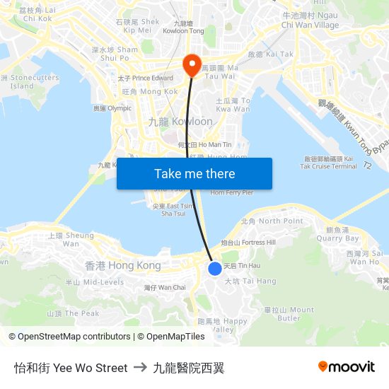 怡和街 Yee Wo Street to 九龍醫院西翼 map
