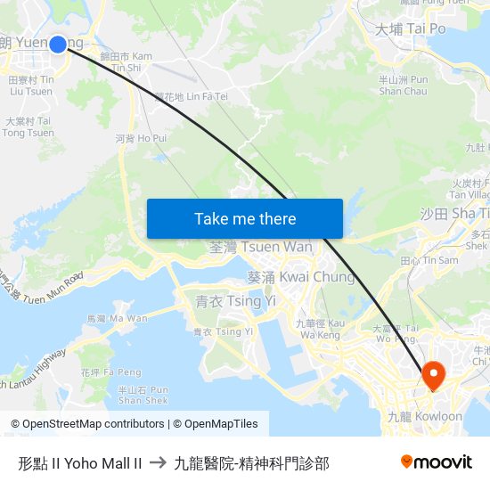 形點 II Yoho Mall II to 九龍醫院-精神科門診部 map