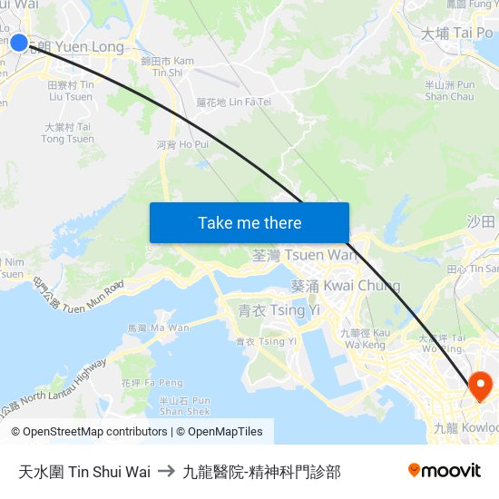 天水圍 Tin Shui Wai to 九龍醫院-精神科門診部 map