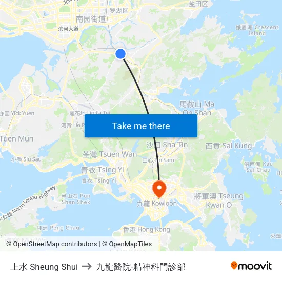 上水 Sheung Shui to 九龍醫院-精神科門診部 map