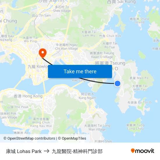 康城 Lohas Park to 九龍醫院-精神科門診部 map