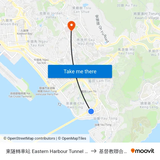 東隧轉車站 Eastern Harbour Tunnel Bus-Bus Interchange to 基督教聯合醫院急診 map