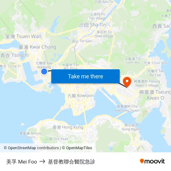 美孚 Mei Foo to 基督教聯合醫院急診 map