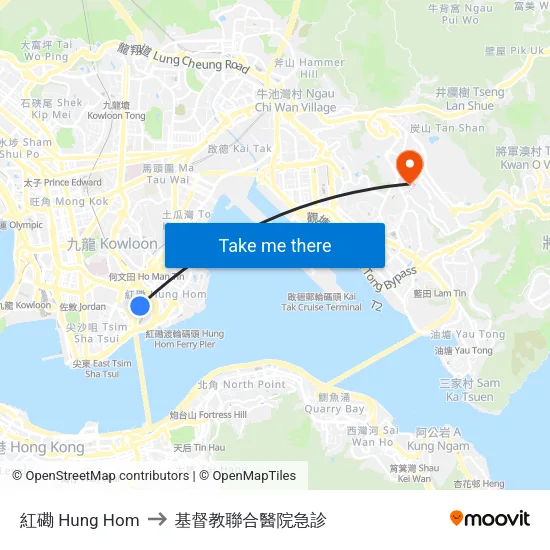 紅磡 Hung Hom to 基督教聯合醫院急診 map