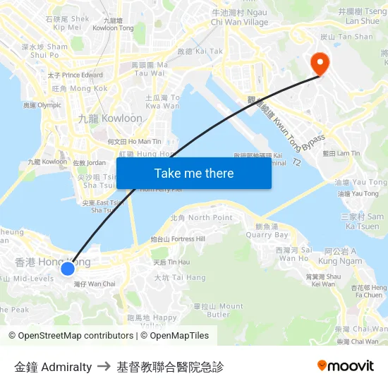 金鐘 Admiralty to 基督教聯合醫院急診 map