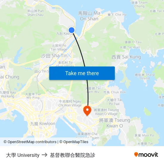 大學 University to 基督教聯合醫院急診 map