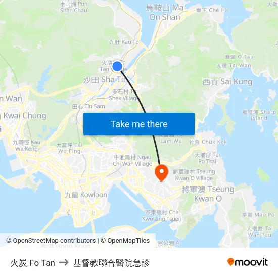 火炭 Fo Tan to 基督教聯合醫院急診 map