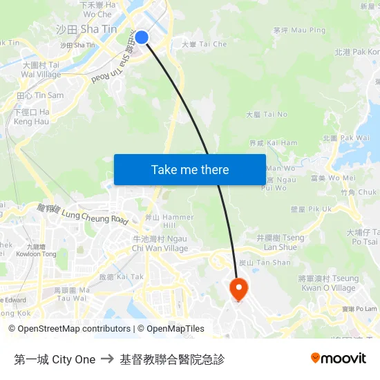 第一城 City One to 基督教聯合醫院急診 map