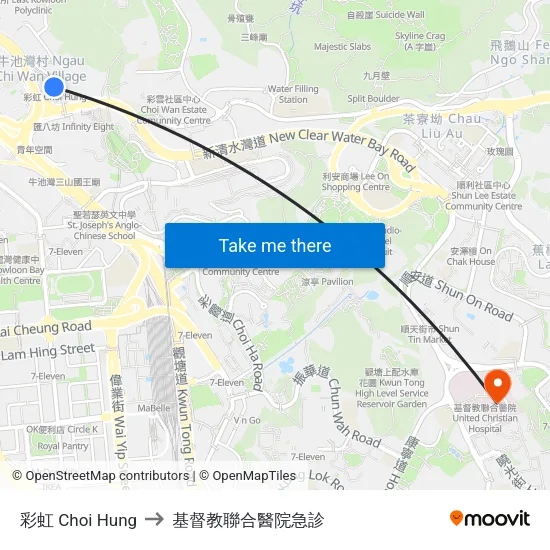 彩虹 Choi Hung to 基督教聯合醫院急診 map