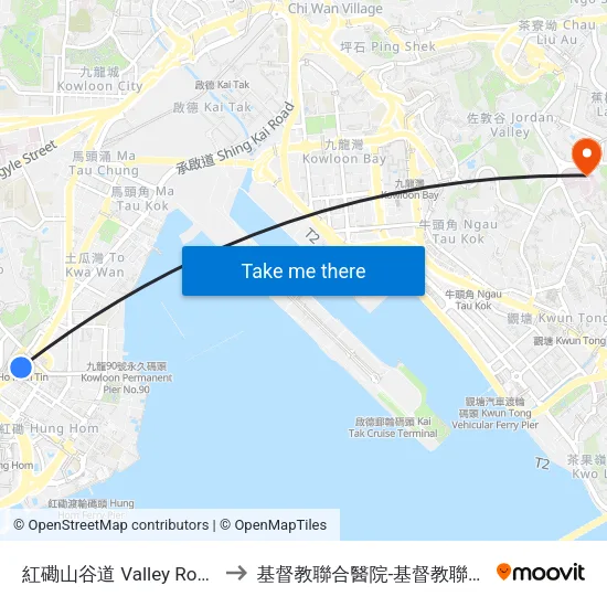 紅磡山谷道 Valley Road Hung Hom to 基督教聯合醫院-基督教聯合那打素護康院 map