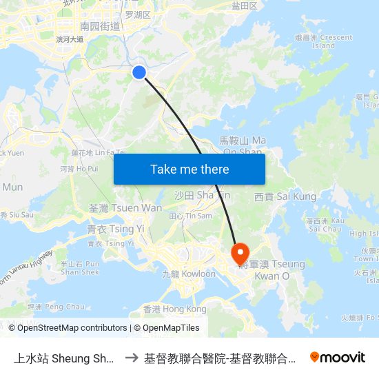 上水站 Sheung Shui Station to 基督教聯合醫院-基督教聯合那打素護康院 map