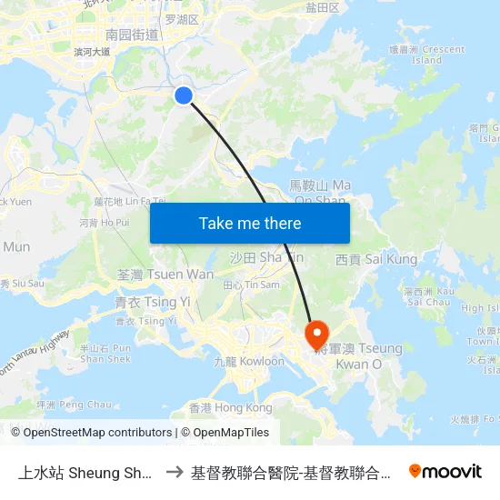 上水站 Sheung Shui Station to 基督教聯合醫院-基督教聯合那打素護康院 map