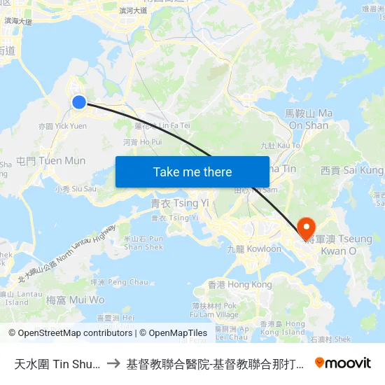 天水圍 Tin Shui Wai to 基督教聯合醫院-基督教聯合那打素護康院 map