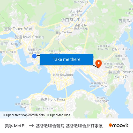 美孚 Mei Foo to 基督教聯合醫院-基督教聯合那打素護康院 map