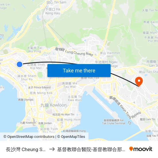 長沙灣 Cheung Sha Wan to 基督教聯合醫院-基督教聯合那打素護康院 map