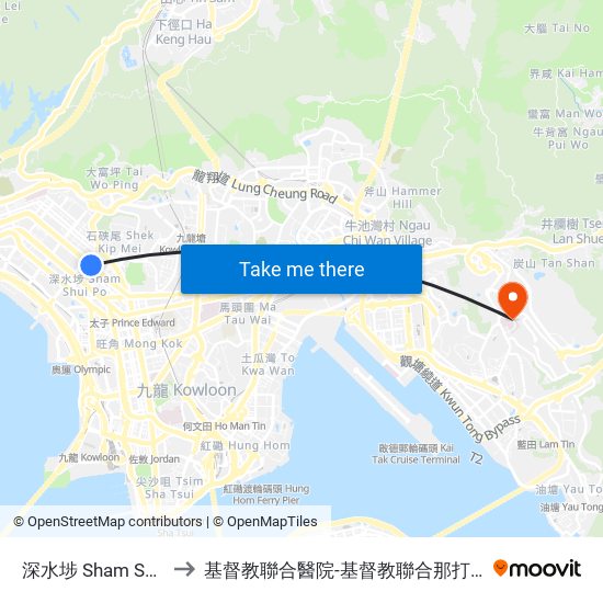 深水埗 Sham Shui Po to 基督教聯合醫院-基督教聯合那打素護康院 map