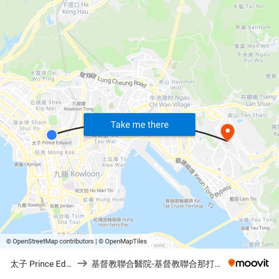 太子 Prince Edward to 基督教聯合醫院-基督教聯合那打素護康院 map