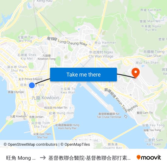 旺角 Mong Kok to 基督教聯合醫院-基督教聯合那打素護康院 map