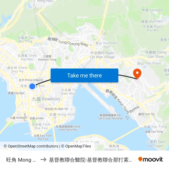 旺角 Mong Kok to 基督教聯合醫院-基督教聯合那打素護康院 map
