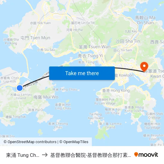 東涌 Tung Chung to 基督教聯合醫院-基督教聯合那打素護康院 map