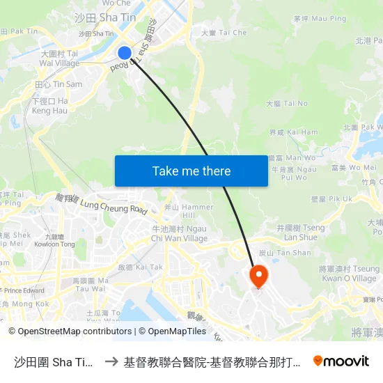 沙田圍 Sha Tin Wai to 基督教聯合醫院-基督教聯合那打素護康院 map