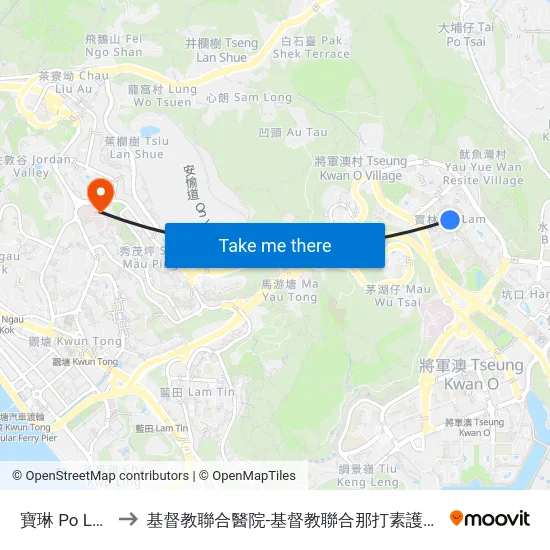 寶琳 Po Lam to 基督教聯合醫院-基督教聯合那打素護康院 map