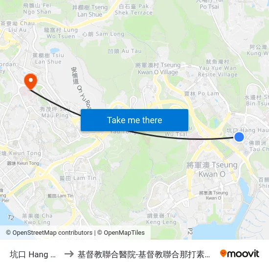 坑口 Hang Hau to 基督教聯合醫院-基督教聯合那打素護康院 map