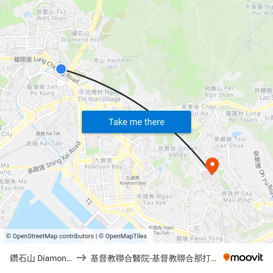 鑽石山 Diamond Hill to 基督教聯合醫院-基督教聯合那打素護康院 map