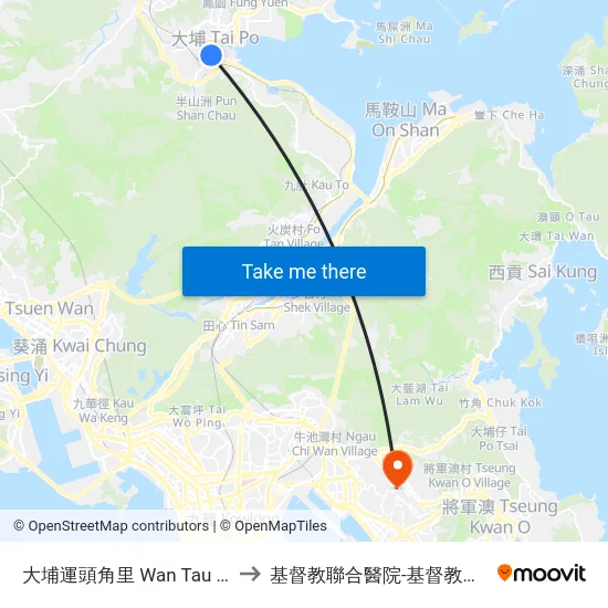 大埔運頭角里 Wan Tau Kok Lane Tai Po to 基督教聯合醫院-基督教聯合那打素護康院 map