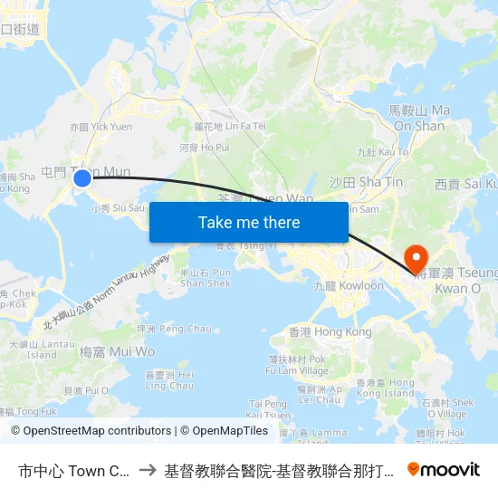 市中心 Town Centre to 基督教聯合醫院-基督教聯合那打素護康院 map