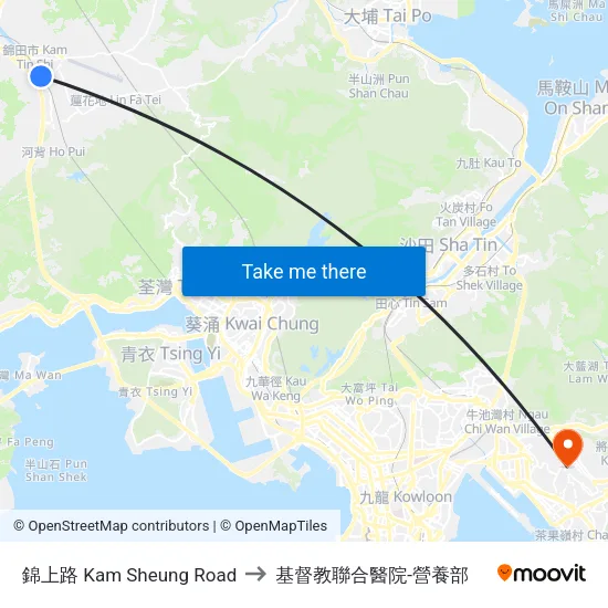 錦上路 Kam Sheung Road to 基督教聯合醫院-營養部 map