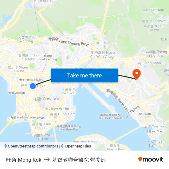 旺角 Mong Kok to 基督教聯合醫院-營養部 map