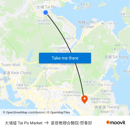 大埔墟 Tai Po Market to 基督教聯合醫院-營養部 map