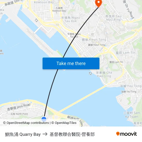 鰂魚涌 Quarry Bay to 基督教聯合醫院-營養部 map