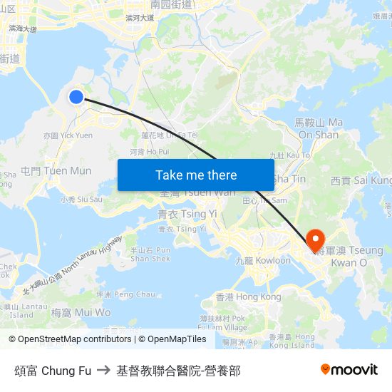 頌富 Chung Fu to 基督教聯合醫院-營養部 map