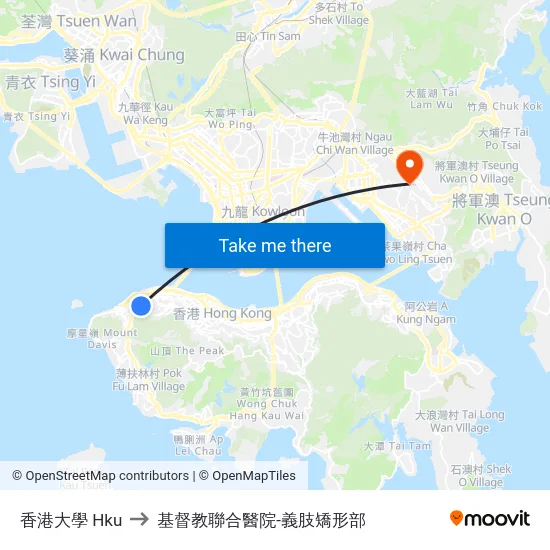 香港大學 Hku to 基督教聯合醫院-義肢矯形部 map