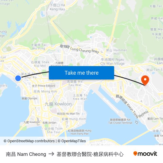 南昌 Nam Cheong to 基督教聯合醫院-糖尿病科中心 map