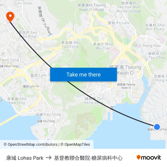 康城 Lohas Park to 基督教聯合醫院-糖尿病科中心 map