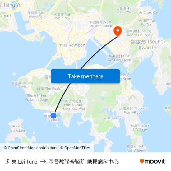 利東 Lei Tung to 基督教聯合醫院-糖尿病科中心 map