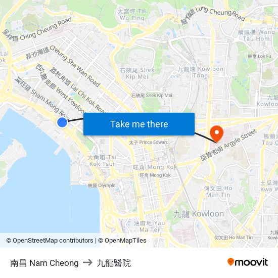 南昌 Nam Cheong to 九龍醫院 map