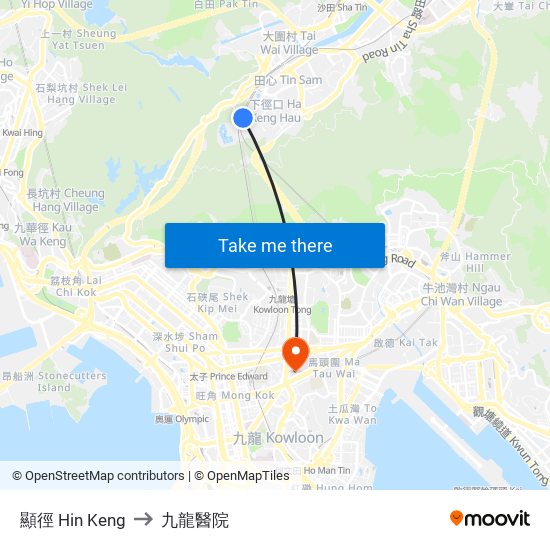 顯徑 Hin Keng to 九龍醫院 map