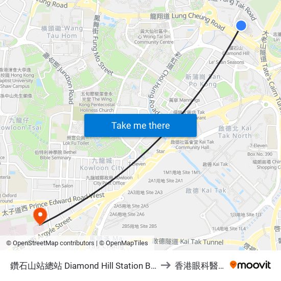 鑽石山站總站 Diamond Hill Station B/T to 香港眼科醫院 map