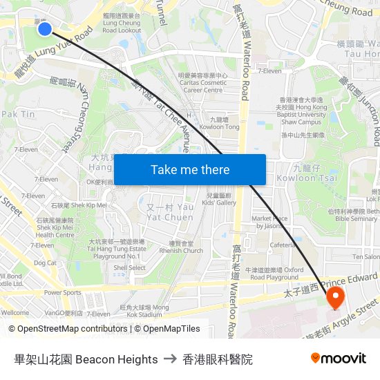 畢架山花園 Beacon Heights to 香港眼科醫院 map
