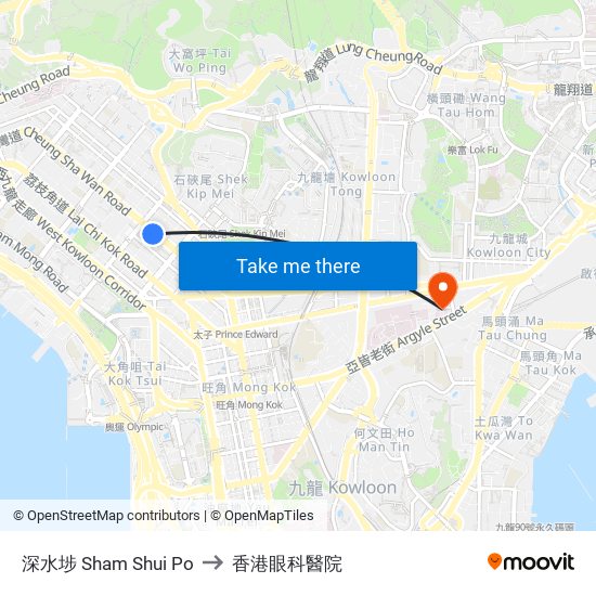 深水埗 Sham Shui Po to 香港眼科醫院 map