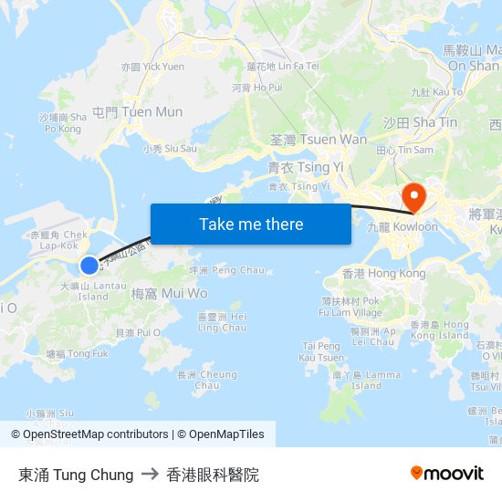 東涌 Tung Chung to 香港眼科醫院 map