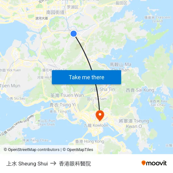 上水 Sheung Shui to 香港眼科醫院 map