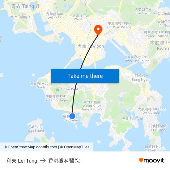 利東 Lei Tung to 香港眼科醫院 map