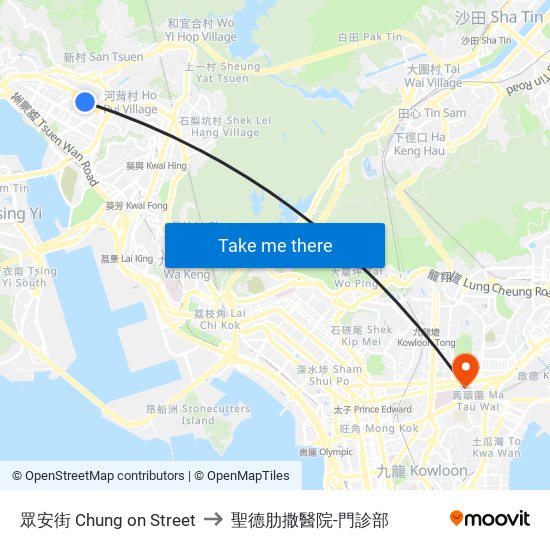 眾安街 Chung on Street to 聖德肋撒醫院-門診部 map